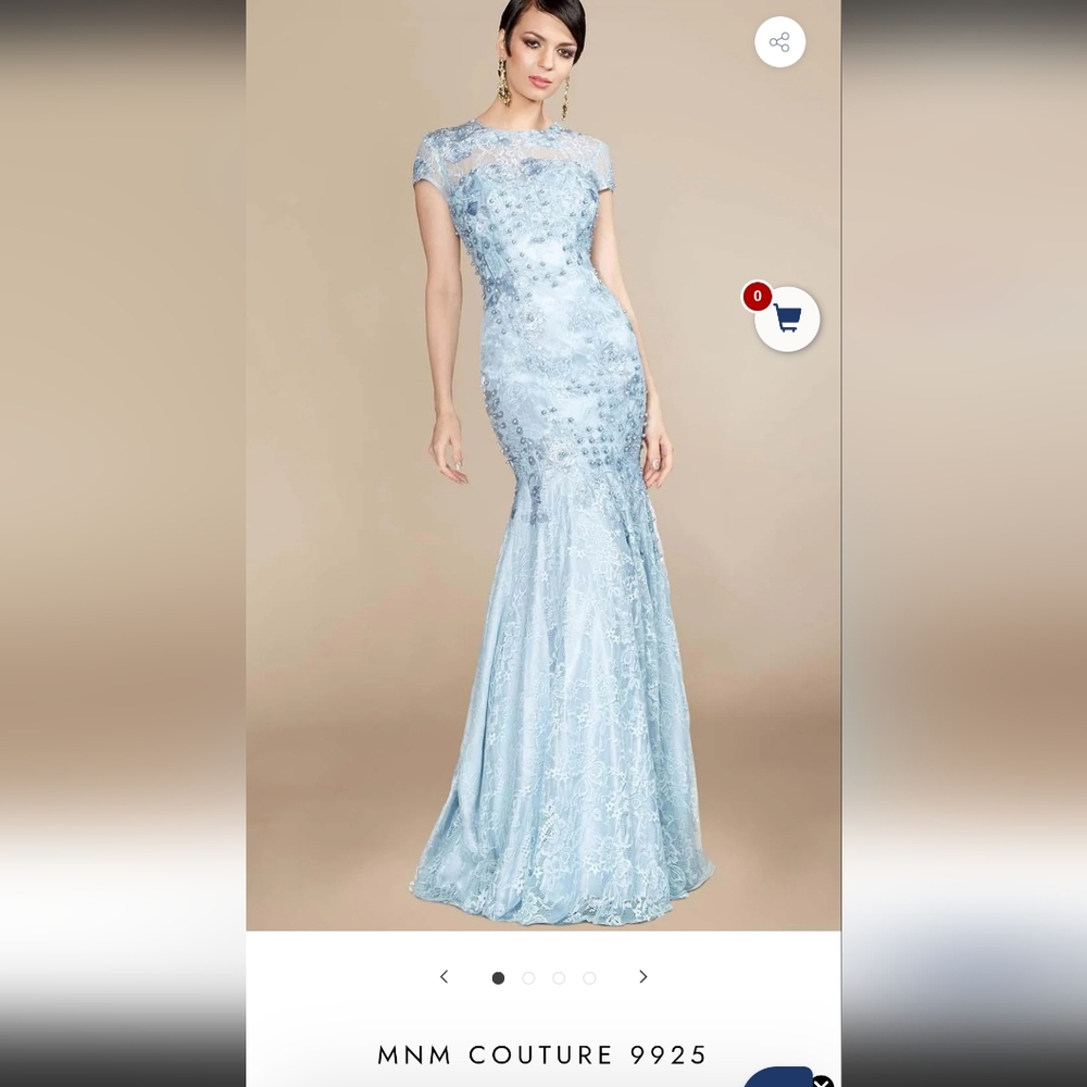 Sky Blue Lace, Pearl, Floral Applique Gown